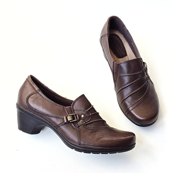 Earth Origins Roxanne Brown Leather Comfort Heels 8M - Picture 1 of 16